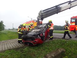 Bizon obracel havarovanou mazdu v Ostravě-Bartovicích na kola