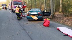 Hasiči dnes ráno vyprošťovali jednu zraněnou osobu z osobního vozidla, které čelně narazilo do stromu